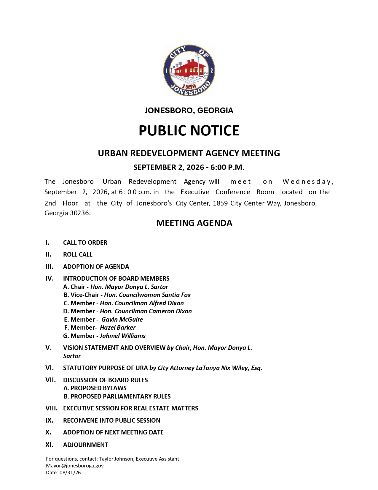 PUBLIC NOTICE - URBAN REDEVELOPMENT AGENCY MEETING